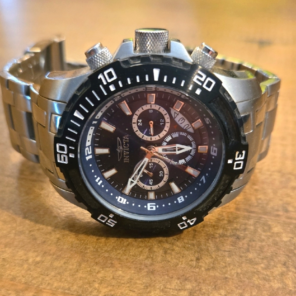 Invicta Silver and Black Chronograph Watch